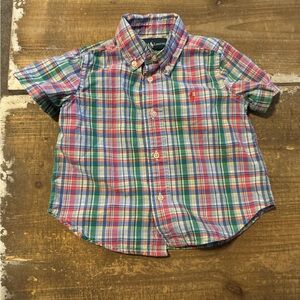 Ralph Lauren 18 months 18m Spring Blue Green plaid short sleeve button up shirt